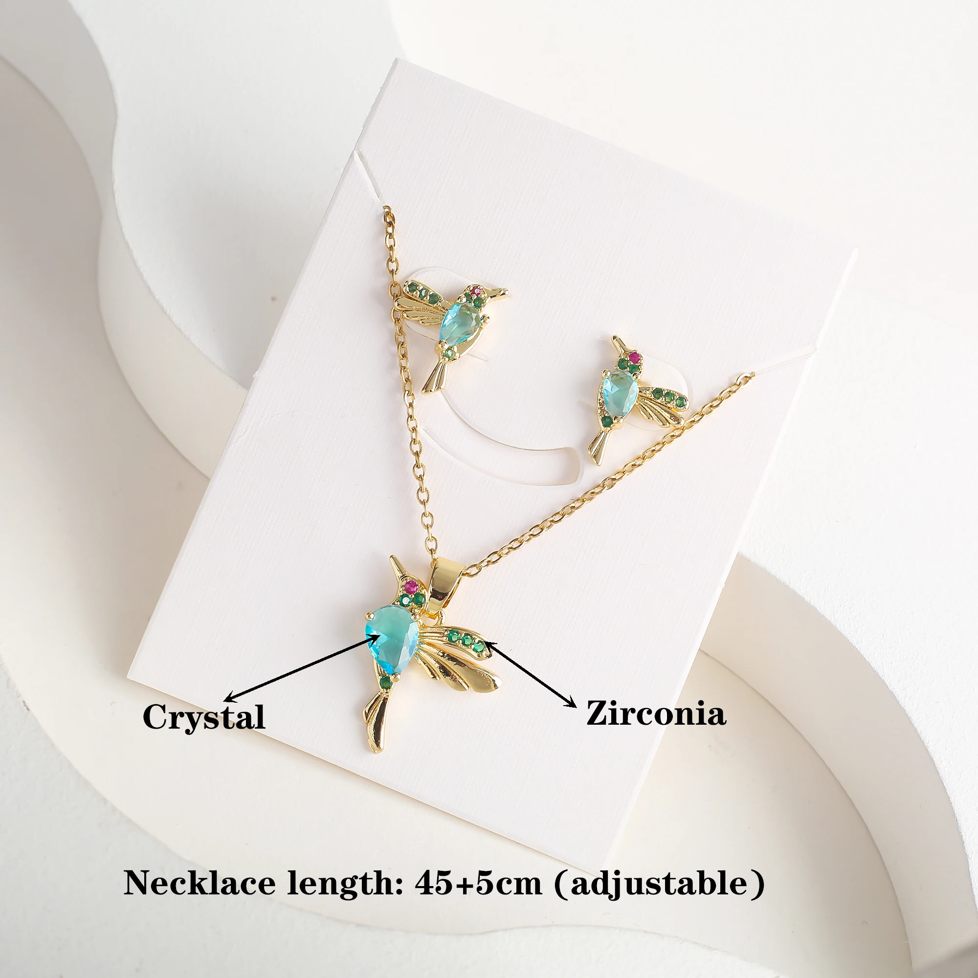 Classic Crystal Hummingbird Pendant Necklace Earring Set 7 Color Zirconia Animal Bird Necklace Girls Party Birthday Wedding Gift