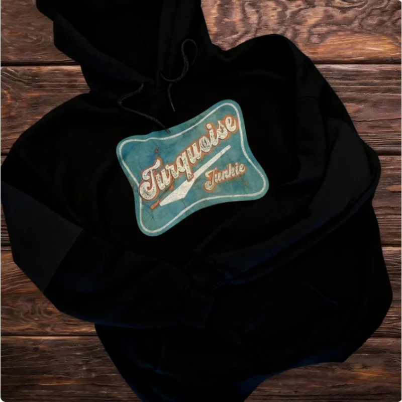 سترة بغطاء للرأس باللون الفيروزي الغربي Junkie باللون الرمادي، ملابس غربية، ملابس غربية للنساء، ملابس غربية للجنسين، آلة بقلنسوة