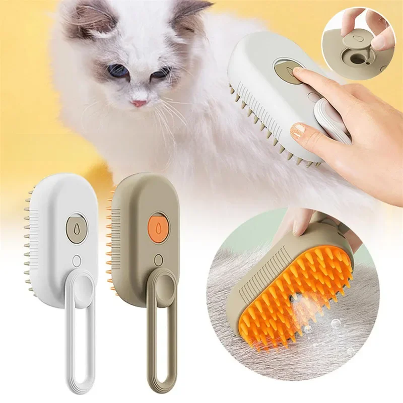 Escova de vapor elétrica para Pet, Spray de limpeza, Massagem Grooming Comb, alça retrátil,