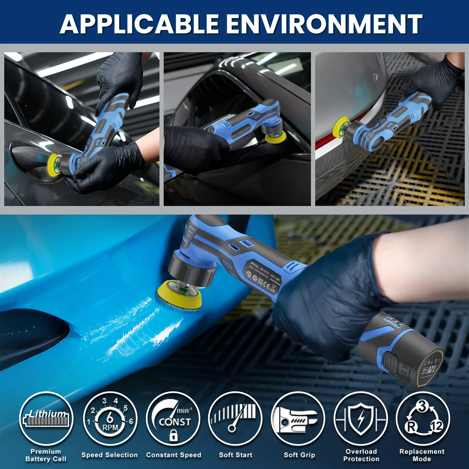 Pulidora inalámbrica mini para coche, 1/2/3 pulgadas, con velocidad ajustable, 2 baterías recargables, micro pulidora para detalles de coche