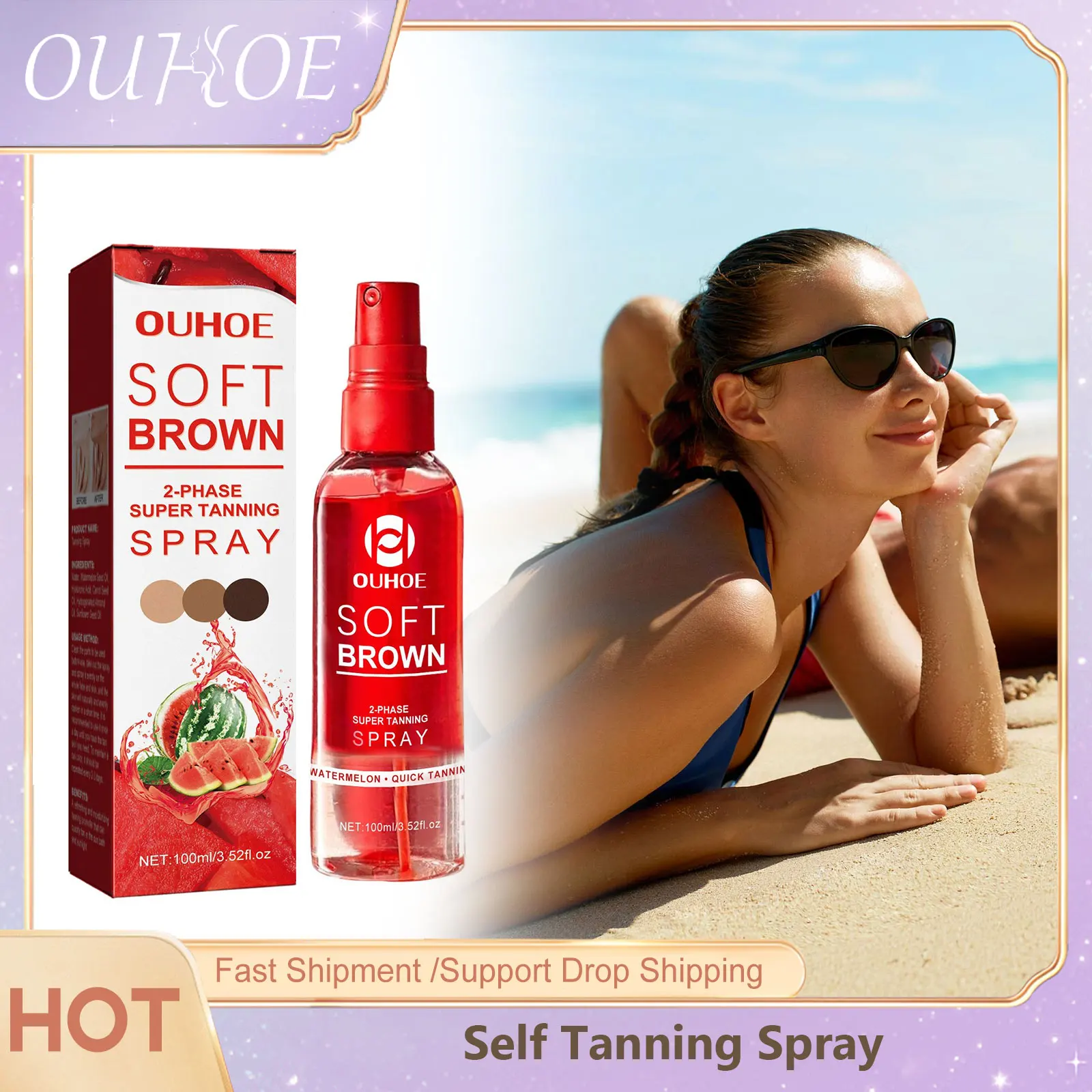 Self Tanning Spray Sunburn Repairing Sun Bronzer Beach Fake Tan Natural Summer Bronze Nourish Solarium Tanning Accelerator Spray