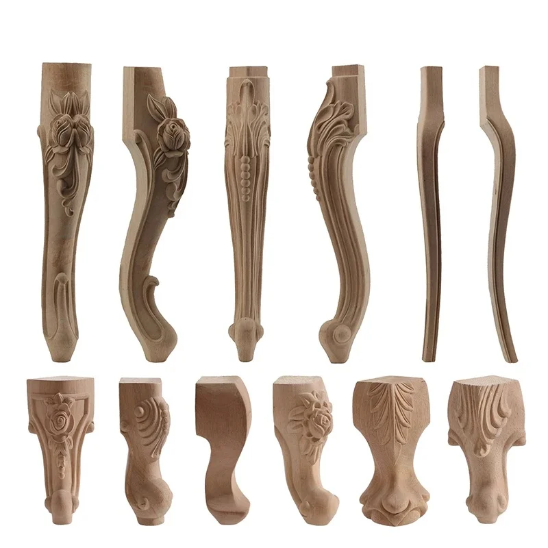 Meubilair met massief houten poten Carving Flower Sofa Seat TV-kast Voeten Geen verf Drop Ship Vervang huisdecoratieaccessoires - afbeelding 2