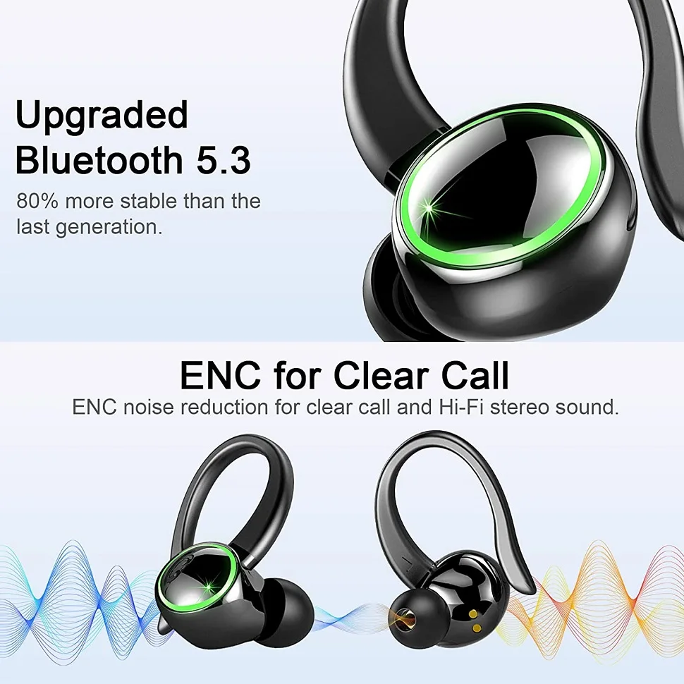 C16 New TWS Bluetooth 5.3 Earhook Earphone Sports Headsets Led Wireless Earbuds Noise Reduction Microphone 48H HiFi Music Time