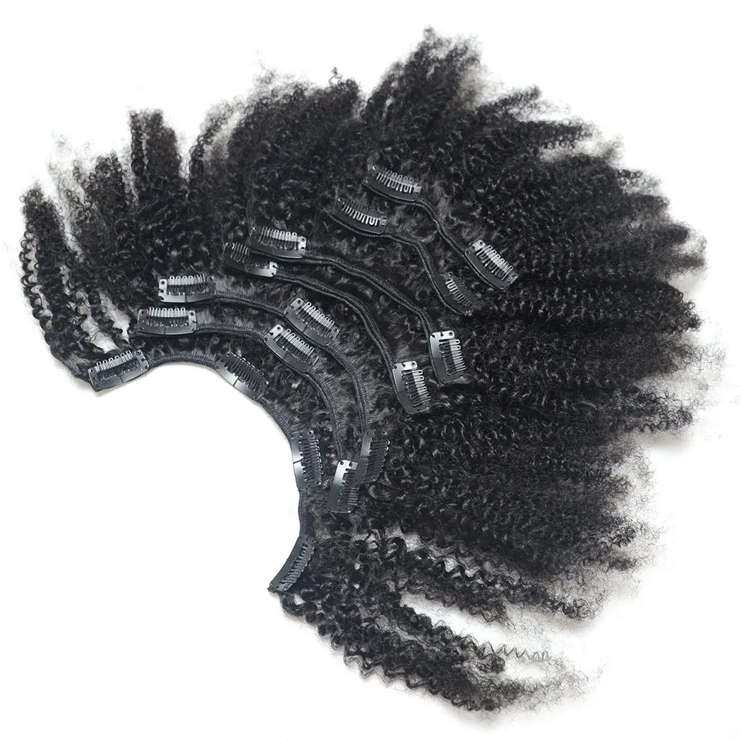 Afro Kinky Curly 4B Clip In Human Hair Extensions Natural Color 4C Curly Brazilian Virgin Hair Clip ins