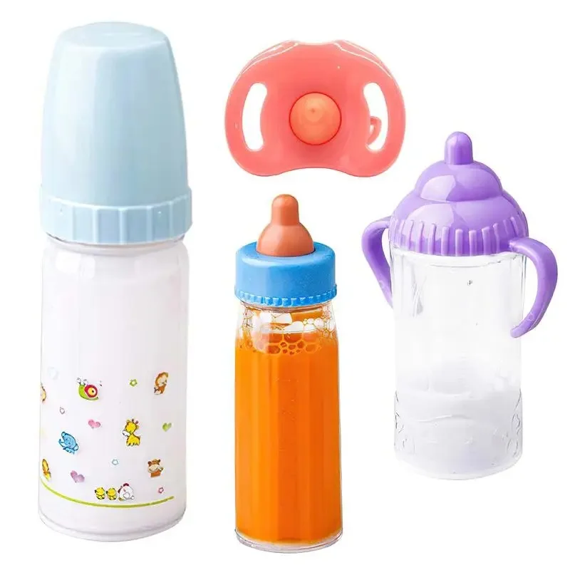 Bouteilles magiques de jus de lait pour poupée 15.2cm/9.3cm, avec bavoirs sucette adaptés aux poupées nouveau-nées, bouteille de mamelon en plastique, ensemble de jouets pour maison de poupée Reborn