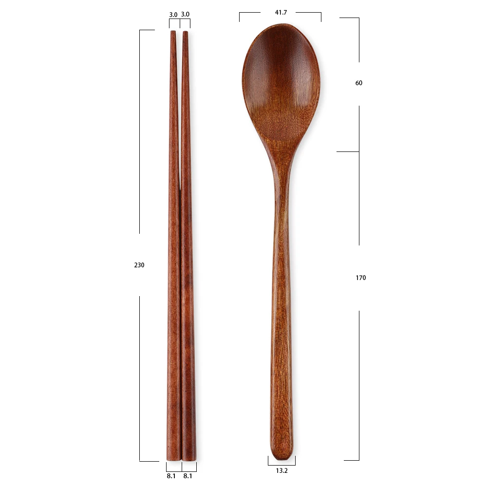 Picture 6: Travel Eco-friendly Wooden Tableware Spoon Chopsticks Set With Cloth Bag Portable Flatware Kitchen Accessory