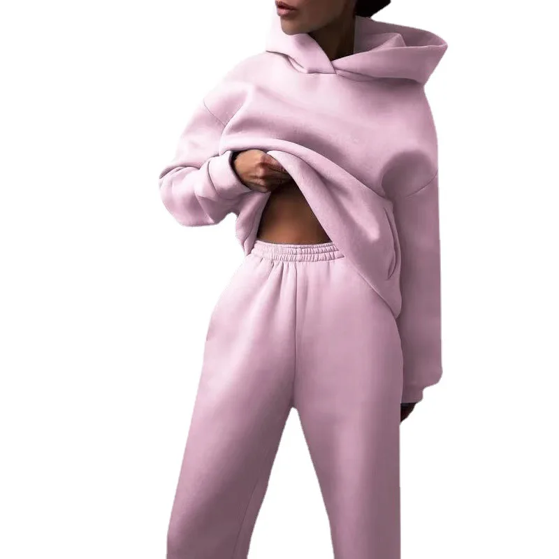 Women Hooded Tracksuit Sports 2 Pieces Set Streetwear Sweatshirts Pullover Pants Suit Home Sweatpants Trousers Outfits 2023