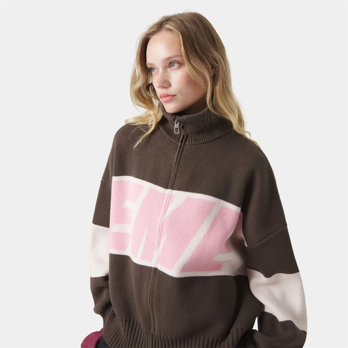 

Ретро сращивание ​ ​ Вязаный свитер на молнии, женский модный свободный короткий кардиган с воротником-стойкой и длинными рукавами, женский трикотаж с надписью Y2k