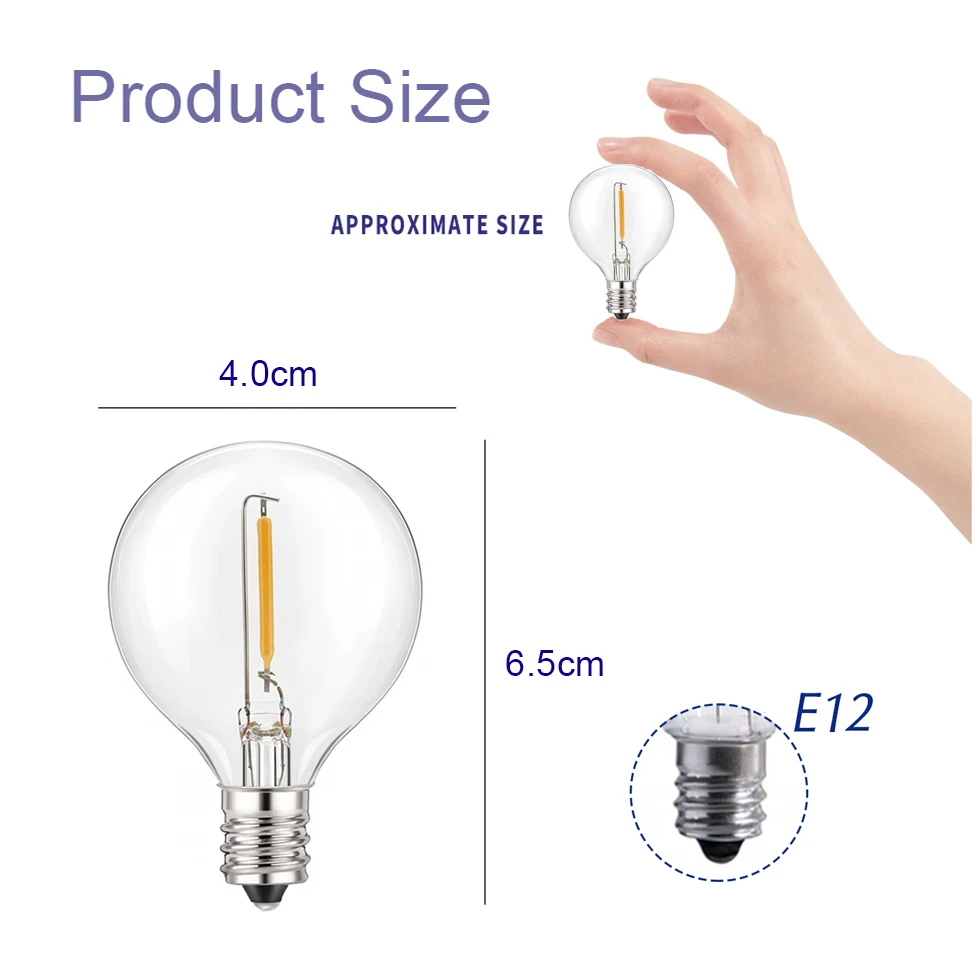 10pc G40 LED String Lights Bulb E12 5V 24V 110V 220V PC Globe Bulbs Warm White Lighting for Indoor Outdoor Patio Garden Decor