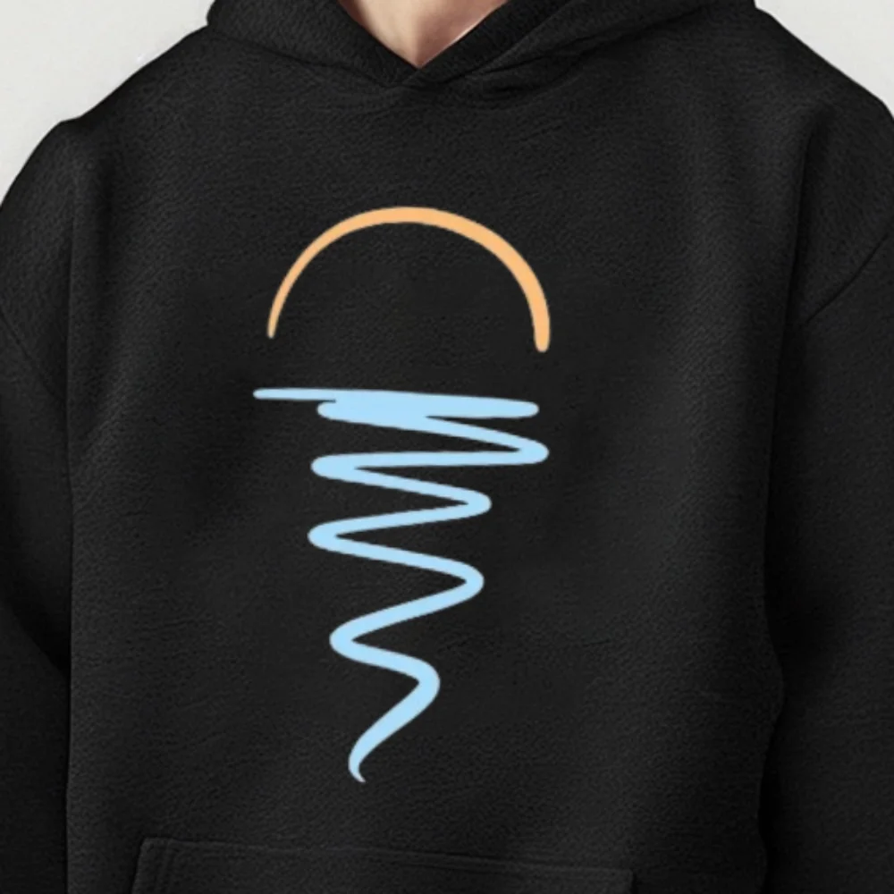 

Минималистичная толстовка с капюшоном и волнами заката, простой абстрактный дизайн, повседневный свободный топ с длинными рукавами, шикарный эстетичный модный удобный повседневный топ