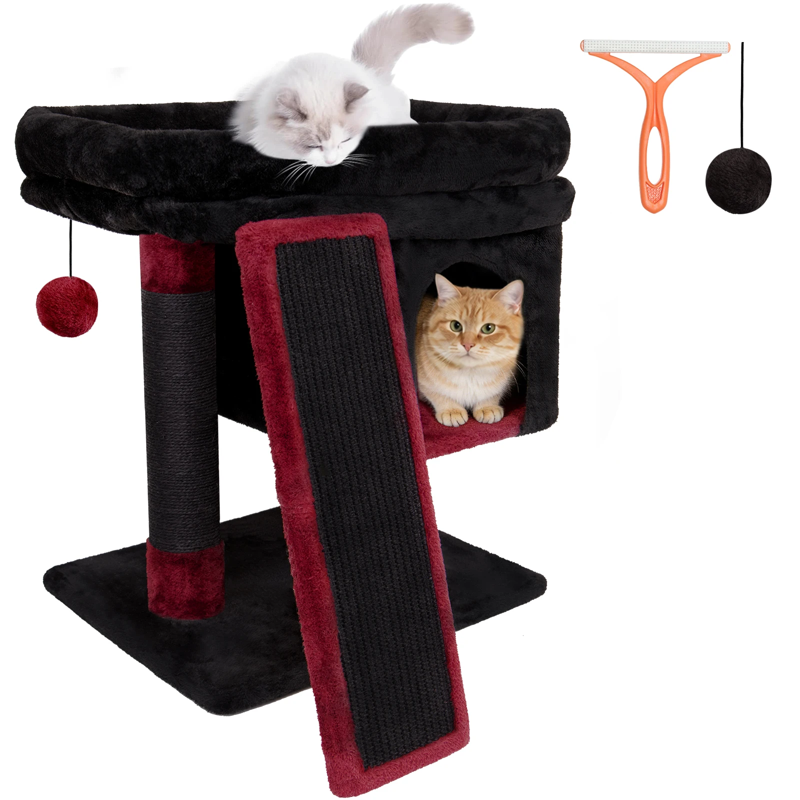 LEEJARD Kratzbaum klein für große Katzen XXL - 60cm hoch, Katzenbaum mit extra großer Plattform (40x50cm) & Kratzrampe, Stabiler Katzenturm für Senioren. Katzenbürste & Spielball
