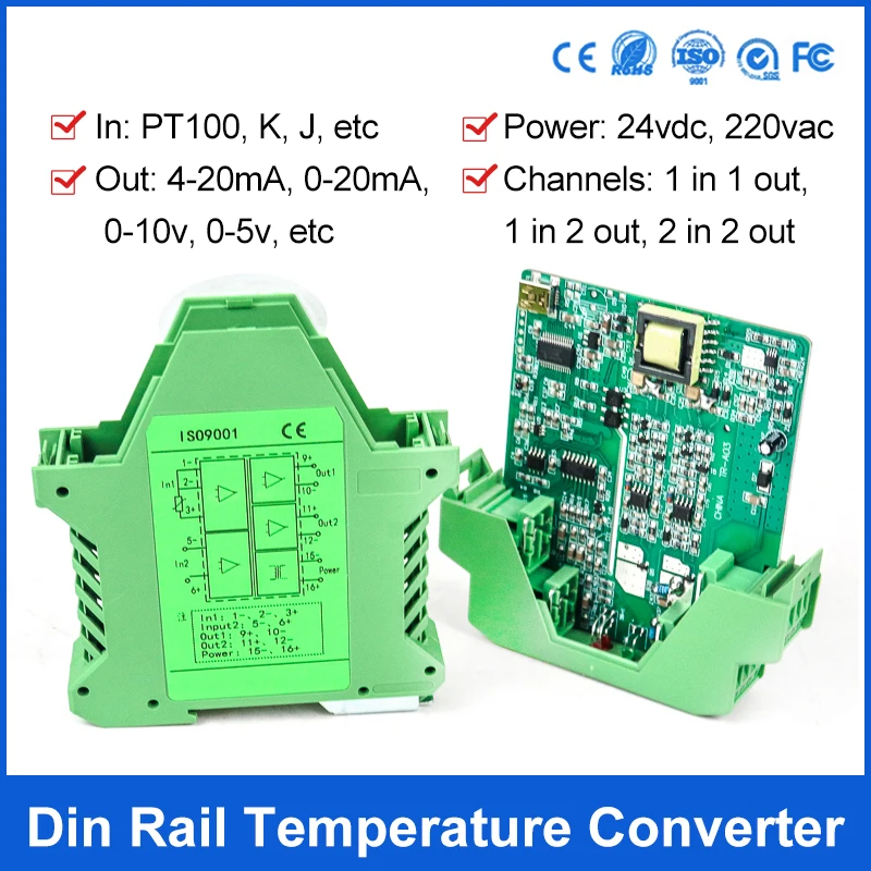 Thermal Resistance To 4-20mA Signal Isolator Temperature Converter Pt100 To 0-10V