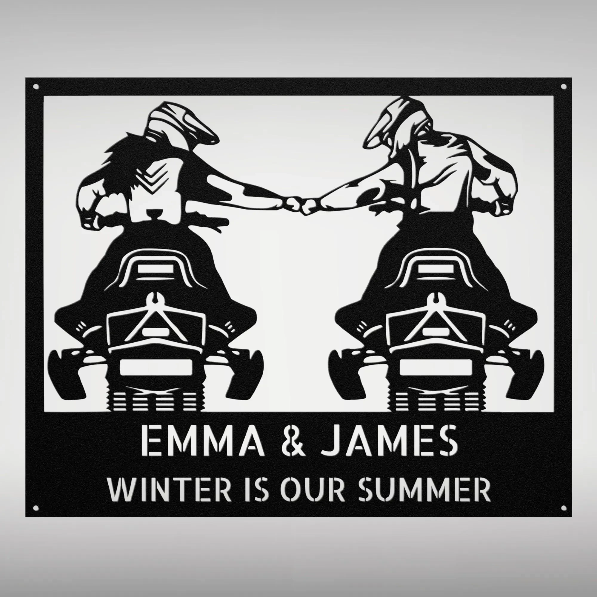 Custom Personalized Couple Snowmobile Metal Sign: Winter Sports Wall Art, Gift for Snowmobile Lovers