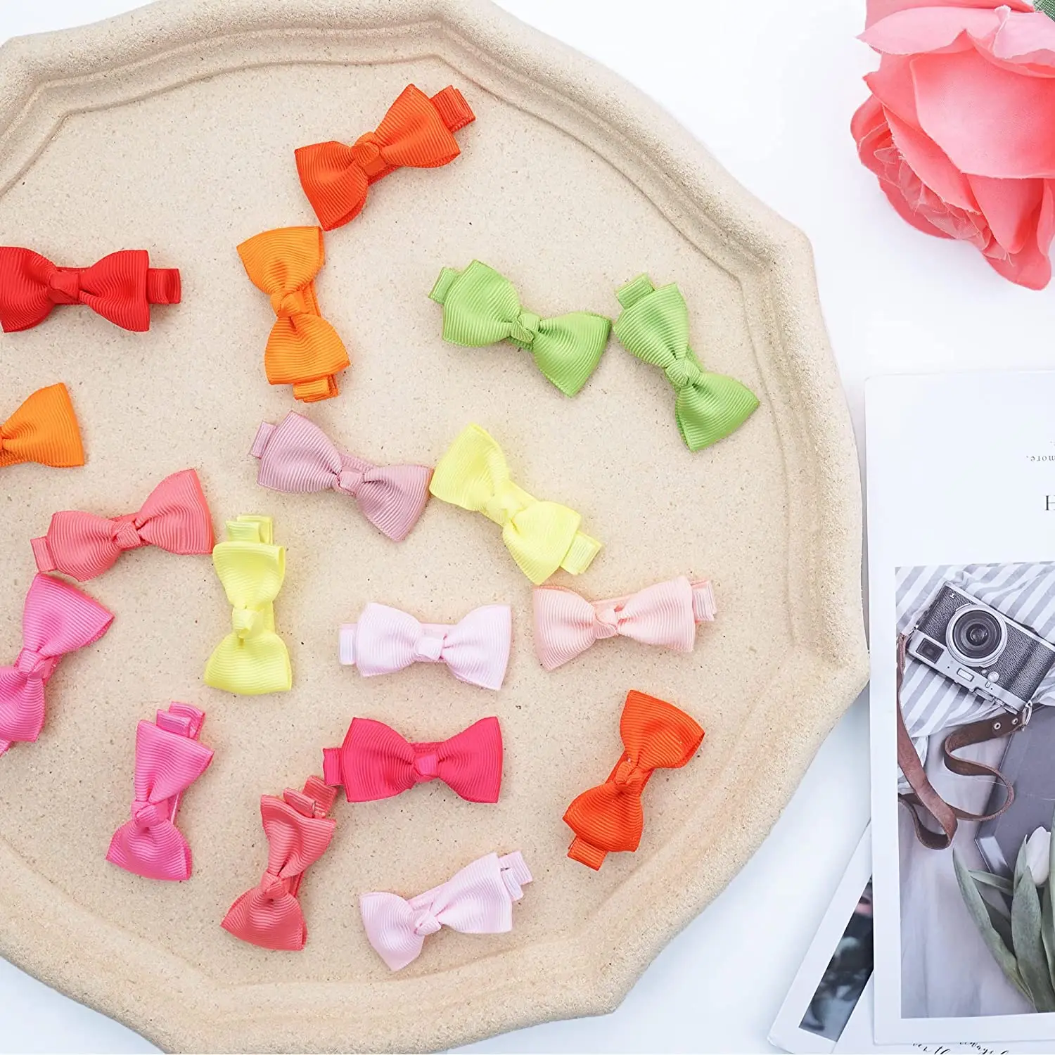 20pcs Solid Ribbon Bowknot Hair Clips For Baby Girls Handmade Cute Bows Hairpin Barrettes Headwear Kids Hair Accessories