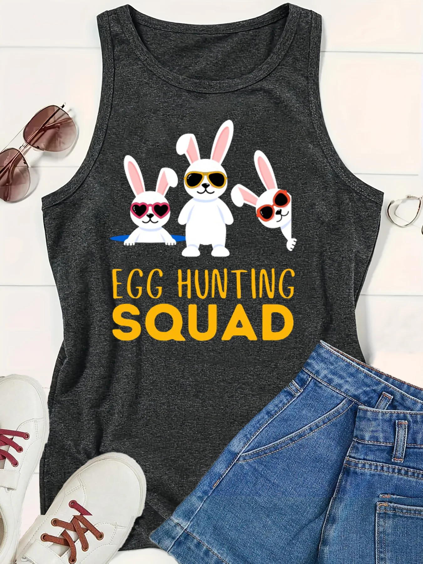 Rabbit Hunting Squad Letters Print Women Tank Tops Loose O-neck Sleeveless Casual Vest Women's Tops Clothing