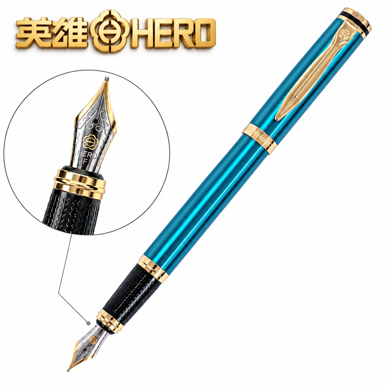 HERO 6177 Fountain Pen Turquoise Green Metal Body 0.5mm Iridium Nib with Piston Converter Support 3.4mm Ink Cartridge Business