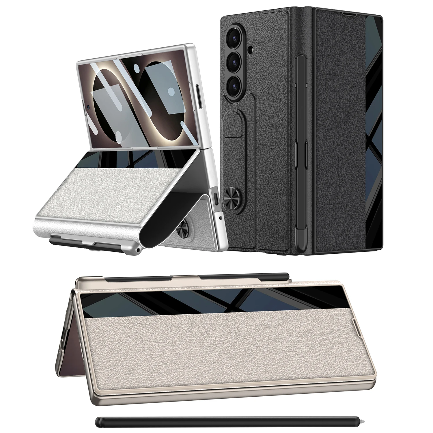 Phone Case For Samsung Galaxy Z Fold 8 Ultra Premium Faux Leather Flip Cover Pen Holder Screen Protector Hinge Guard Free Stylus