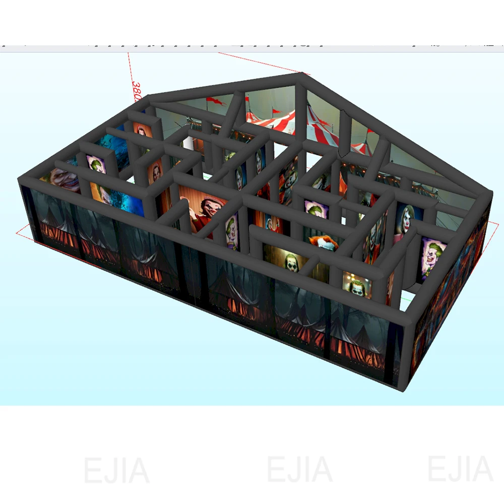 Custom Print Giant  Inflatable Halloween Labyrinth Hide-and-seek Haunted Clown House Oxford Portable Horror Halloween Maze