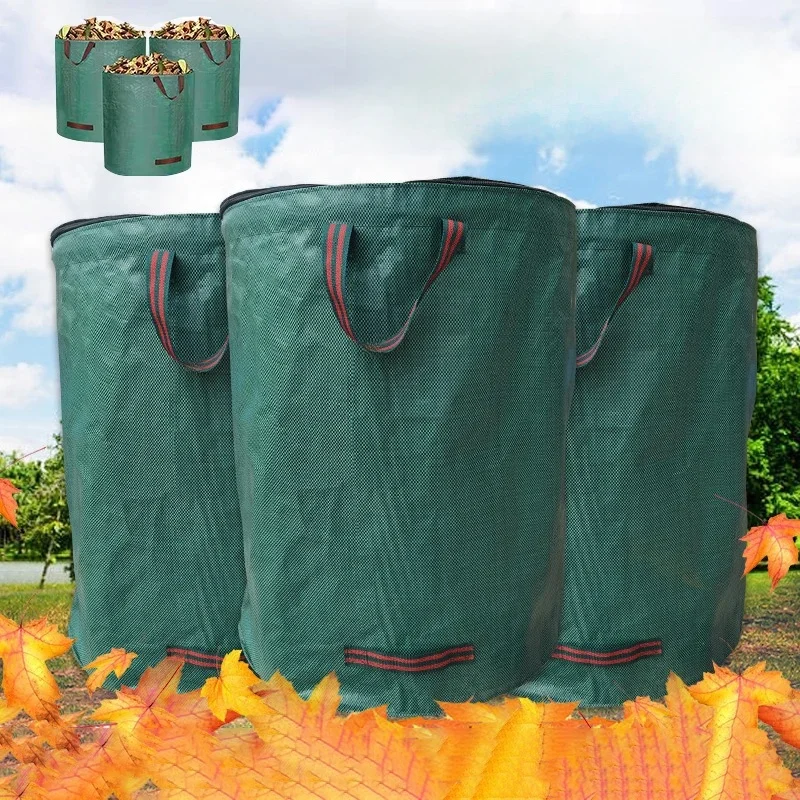 Sac poubelle de jardin pliable avec couvercle, 120-500l, collecte de feuilles, poubelle réutilisable, feuilles tombées, sac de rangement de jardinage en plein air