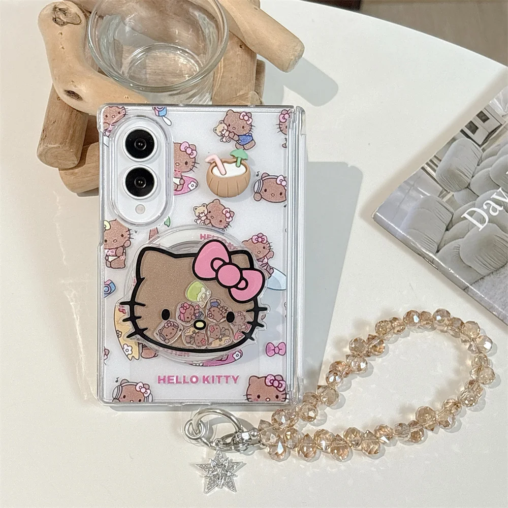 Funny Black Cartoon Cat Magnetic Phone Case for Samsung Galaxy Z Fold 8 Ultra Fold 7 6 5 Fold 7 8 Cover With Magsafe Stand Chain