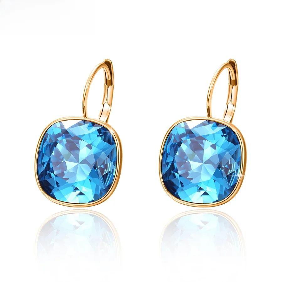 Kolczyki Xuping Jewelry z kwadratowymi, kolorowymi kamieniami, romantyczne, pozłacane, z kryształami, dla kobiet i dziewcząt, na imprezę, do pracy, na prezent, model 20404 — zdjęcie 2