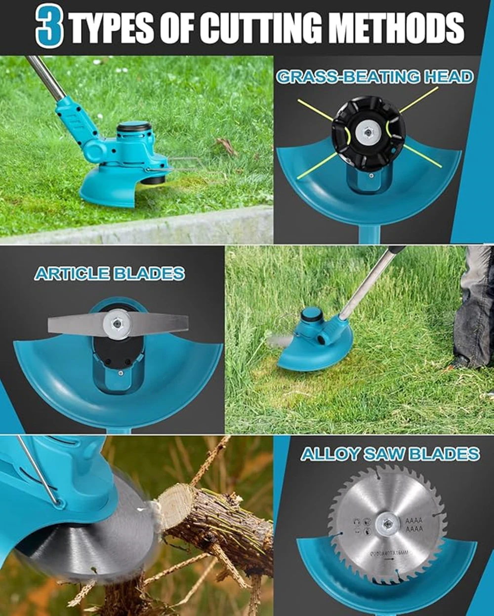 Imagem -04 - Cordless Elétrico Cortador de Grama Weed Wacker Brushless Grama Trimmer Roda Comprimento Ângulo Ajustável Telescópica Ferramenta de Poda 21v