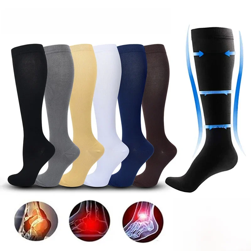 AliExpress NONE 3 Pairs Women&Men Compression Socks 15-20 mmHg Knee High Stocking for Cycling Running Nurses Medical Recovery Athletic Long Sock