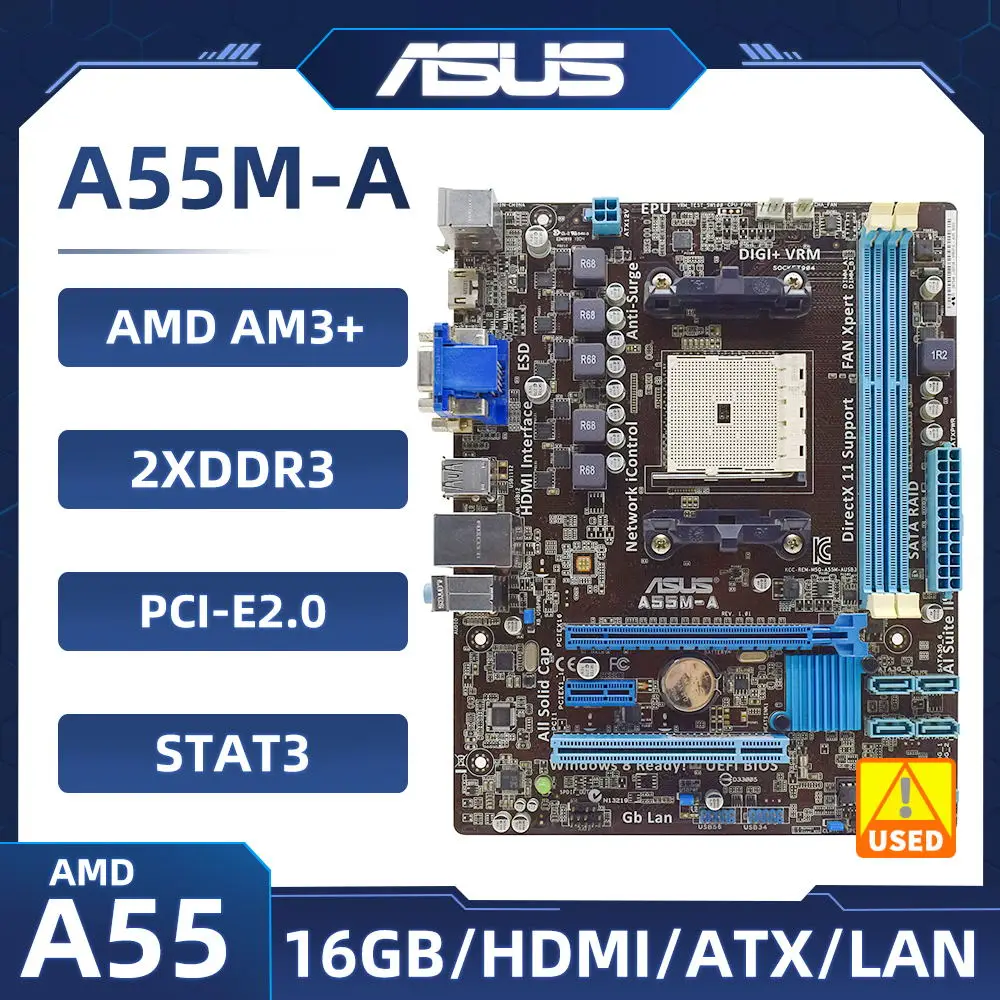 ASUS A55M-A Motherboard AMD A55 2×DDR3 32GB PCI-E 2.0 USB2.0 ATX For AMD A10/A8/A6/A4/Athlon cpu FM2 Maibboard