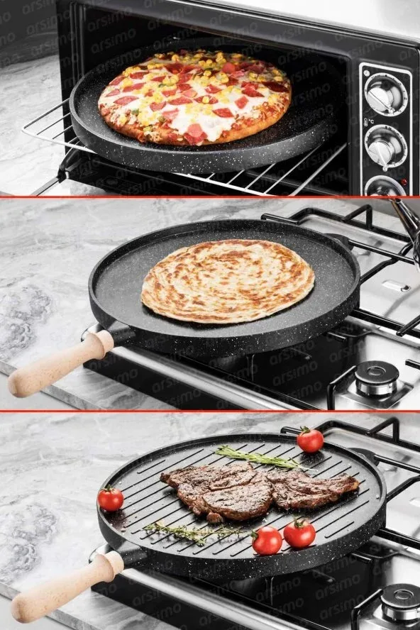 Double Sided Granite Casting Flatbread Pancake Grill Pan Handle Removable Baked Grill Pastry Tray