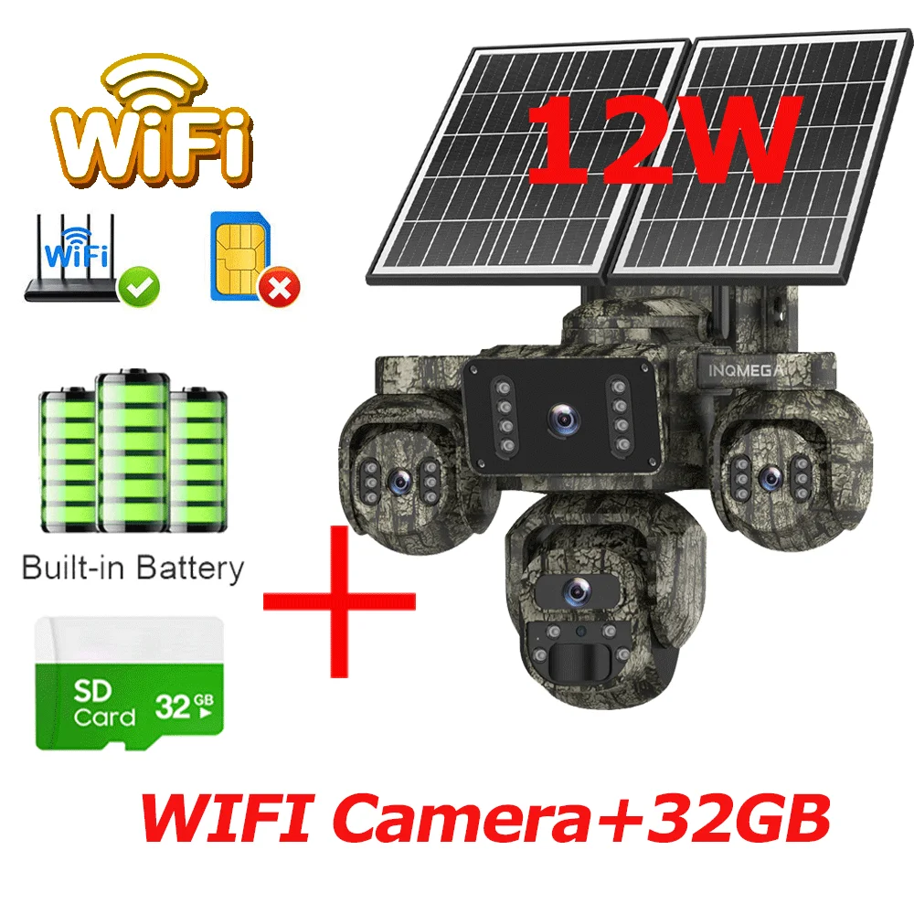 20MP 4-lens 4-scherm zonne-energie beveiligingscamera 4G SIM buiten met 24/7 opname AOV draadloos CCTV bewakingssysteem