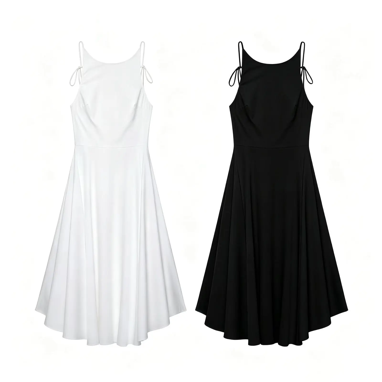 Women Spaghetti Strap Midi Dress Backless Elegant Black White A Line Dress French Vintage Summer Beach Party Sundress