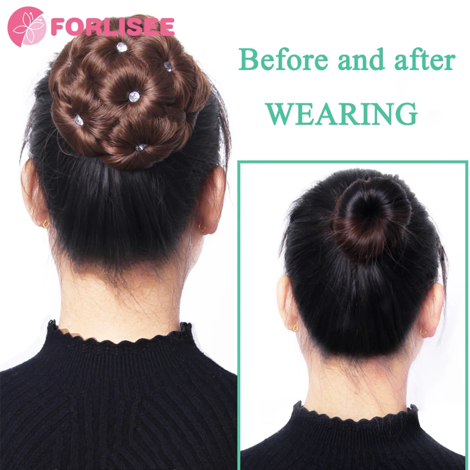 FORLISEE Synthetic Hair Bun Scrunchie Chignon Elastic Band Made Of Hair Clips High Temperture Fiber Hairpiece Ponytail Headwear