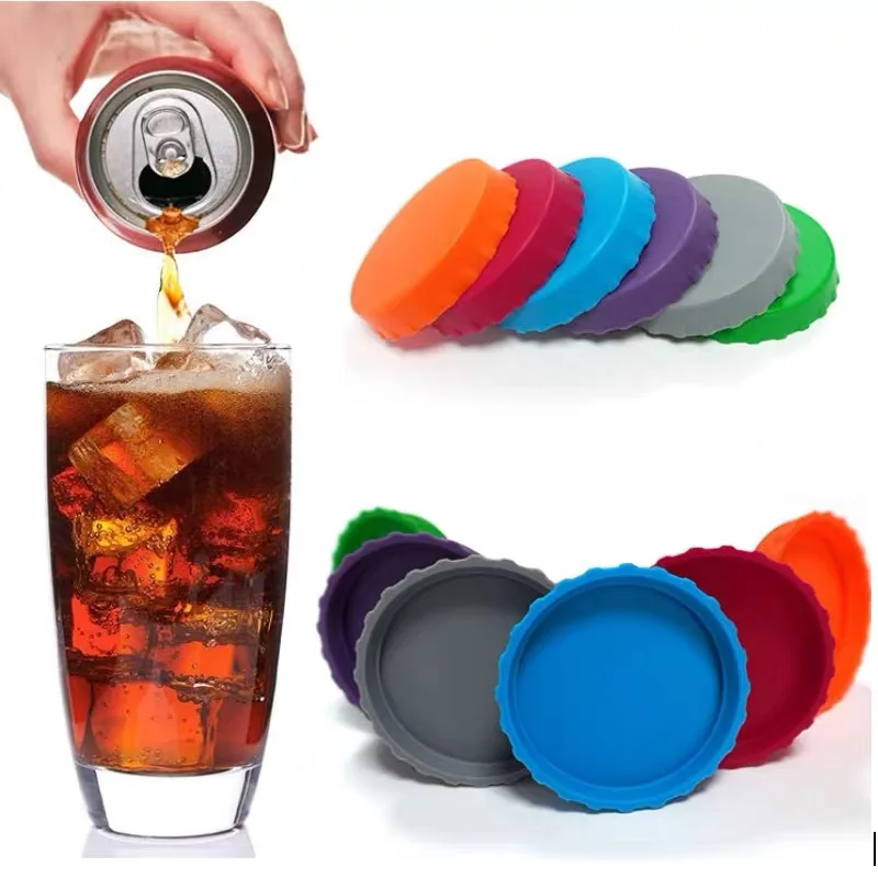Adorno de lata de cerveza de silicona multicolor, protector contra derrames reutilizable, sellador de latas de bebidas para refrescos y bebidas, colores surtidos, 1 ud.