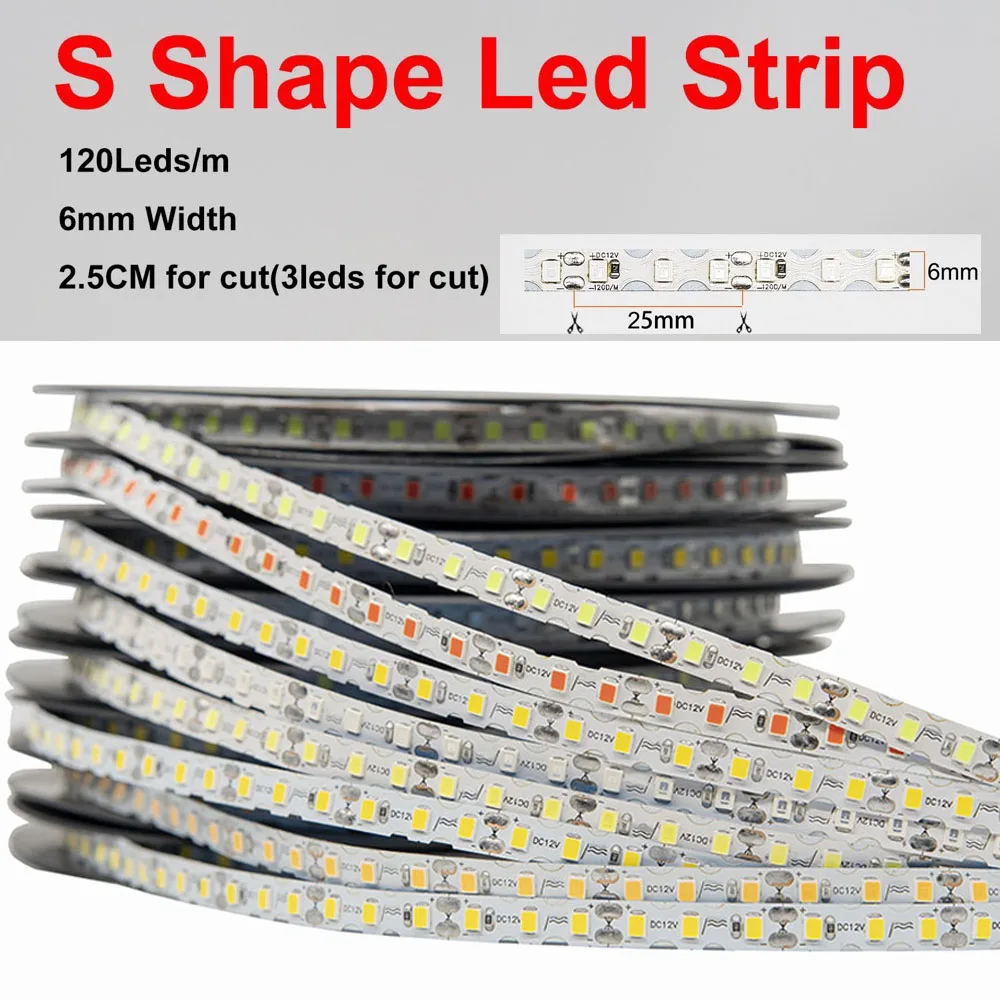 6mm 2835 SMD Led Strip S Shape Bendable DIY Neon Tape Light DC12V 120LED/m for DIYNeon Sign Letter Flexible Foldable String Lamp