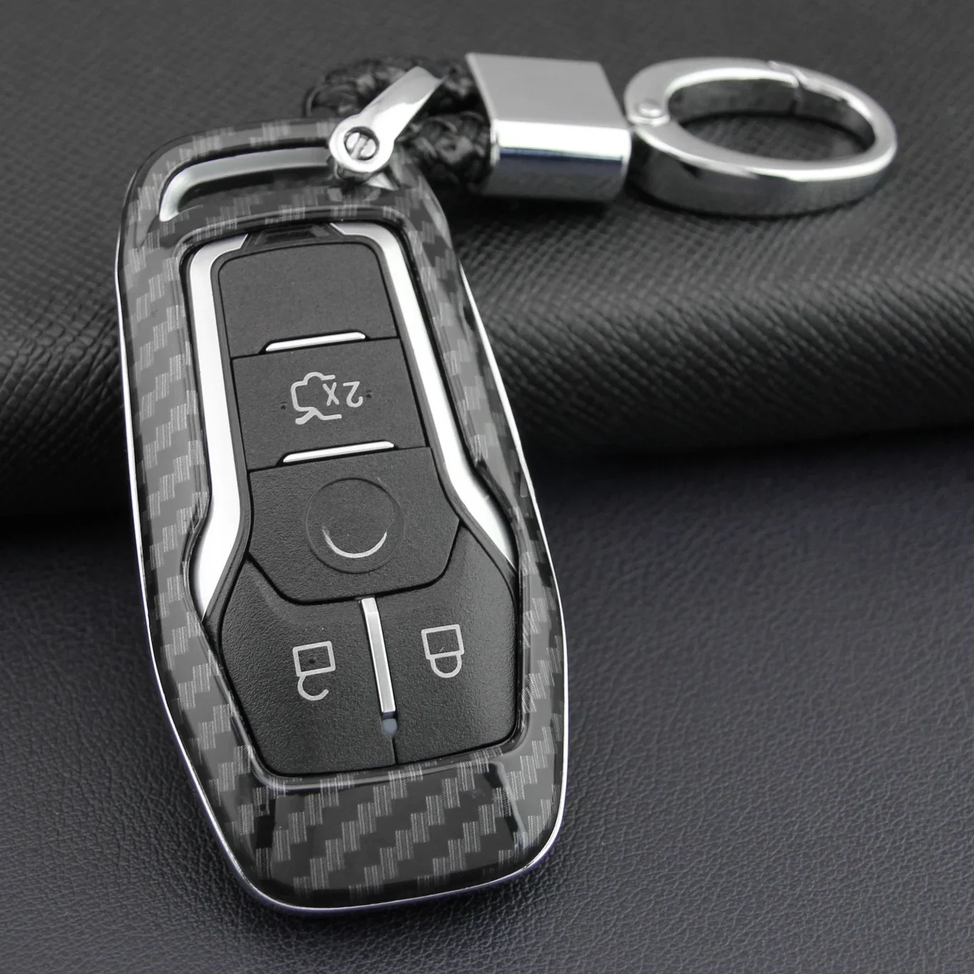 For Ford Lincoln Carbon Fiber Car Key Fob Cover Chain Case Fusion Explorer Mustang Edge F-150 Mondeo MKC MKX MKZ Accessories