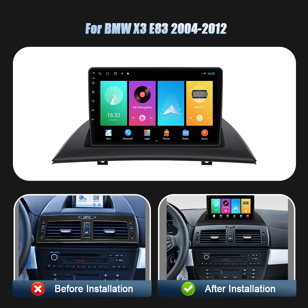 Car Radio Multimedia Navigation Player Head Unit WIFI 4G Android 14 For BMW X3 E83 2004-2012 Wireless Carplay Stereo Screen