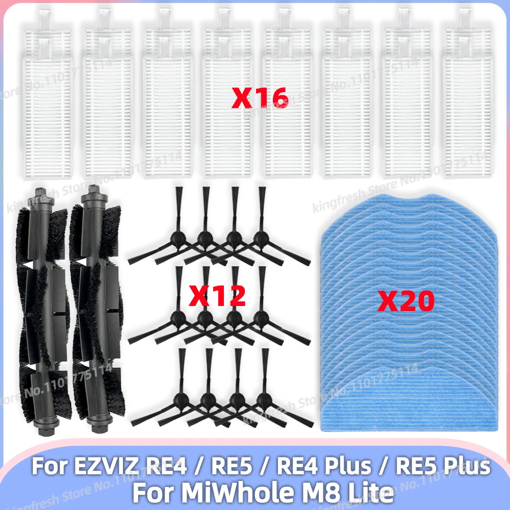 Fit For ( EZVIZ RE4 / RE4 Plus / RE5 / RE5 Plus, Miwhole M8 Lite ) Vacuum Parts Main Roller Side Brush Hepa Filter Mop Cloth