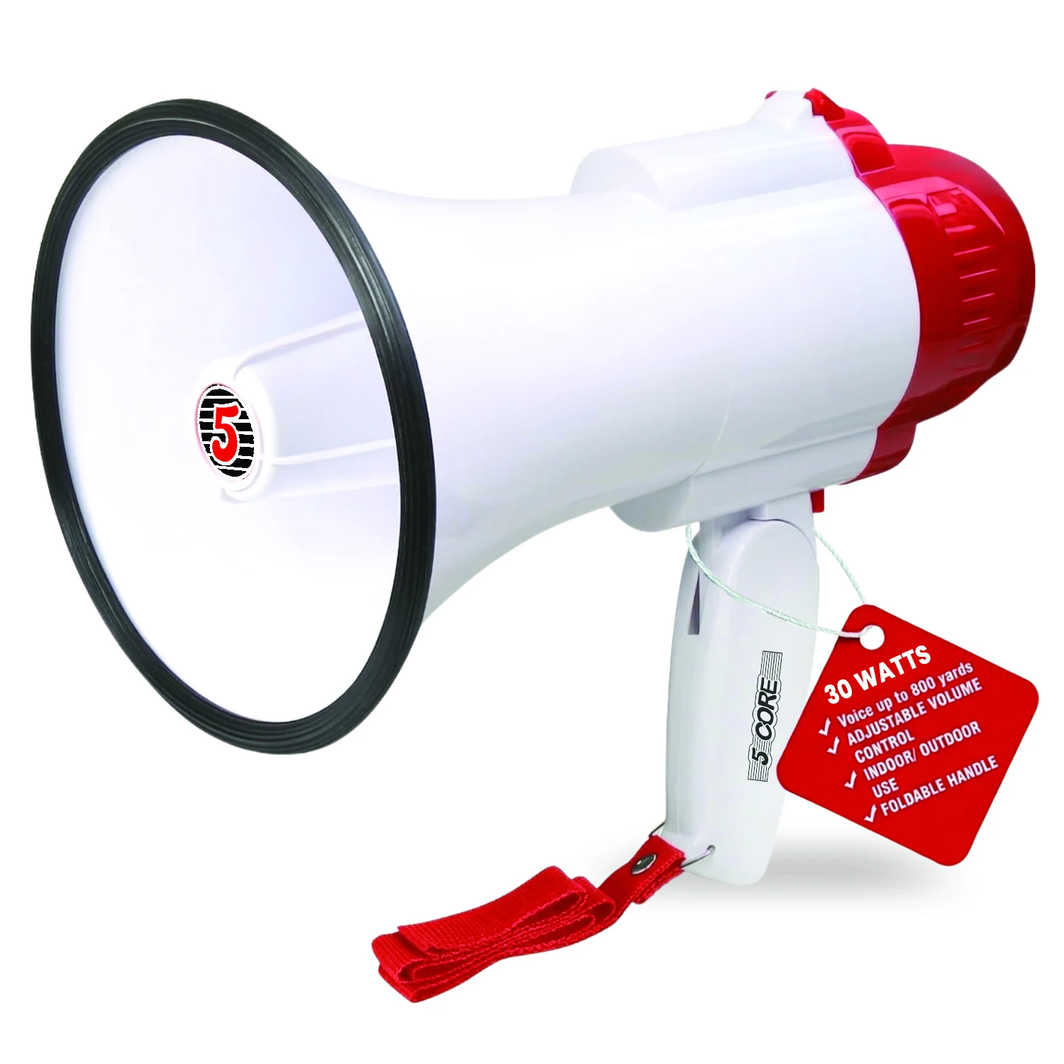 

5 Core Megaphone 30W Bull Horn PA Speaker w 800 Yards Range Loud Siren Voice Amplifier Portable