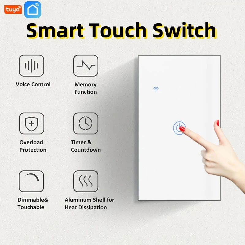 Tuya Smart WiFi Touch Switch, Voice Control Memory Function Timing Dimming Wall Light Switch, Aluminum Heat Dissipation & Overlo