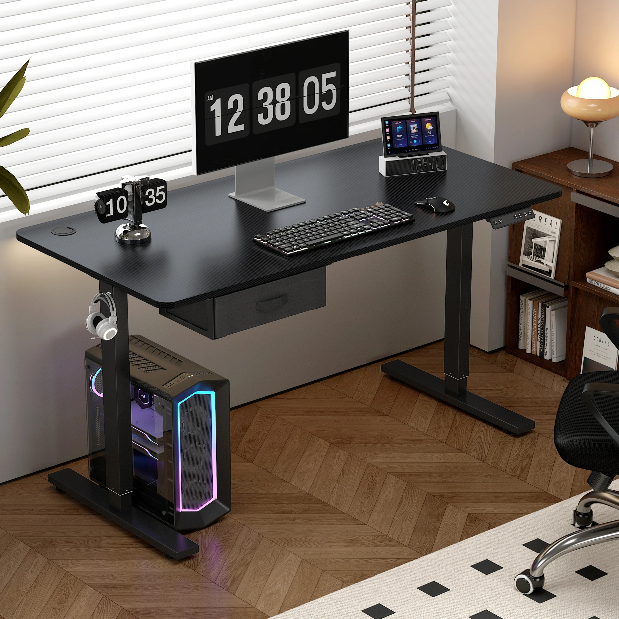 Electric Standing Desk Sit Stand Table Height Adjustable Electric Computer Desk USB Charging Port Drawer for Home Office-120cm