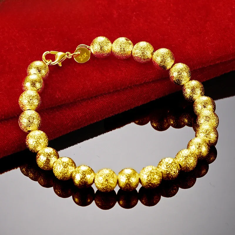 ALIZERO 18K złoto 8MM matowe koraliki łańcuszek bransoletka dla kobiet moda biżuteria wesele urok eleganckie akcesoria szlachetny prezent — zdjęcie 2