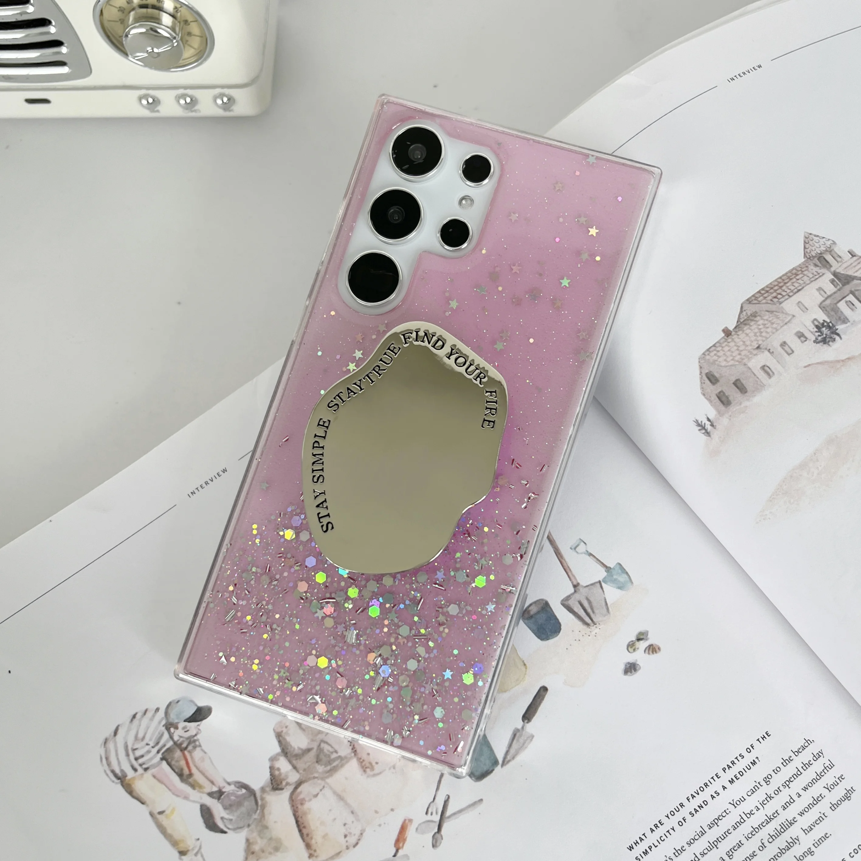 Mirror Star Shiny Powder  Phone Case For Samsung S20 S21 S22 S23 S24 Plus FE Ultra Note20Ultra A34 Cover