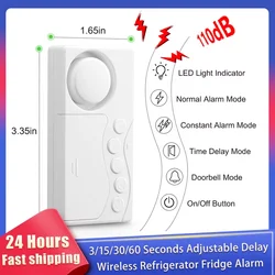 Nueva alarma de puerta de congelador con retardo 3/15/30/60 segundos alarma de refrigerador de retardo ajustable alarma de puerta abierta inalámbrica
