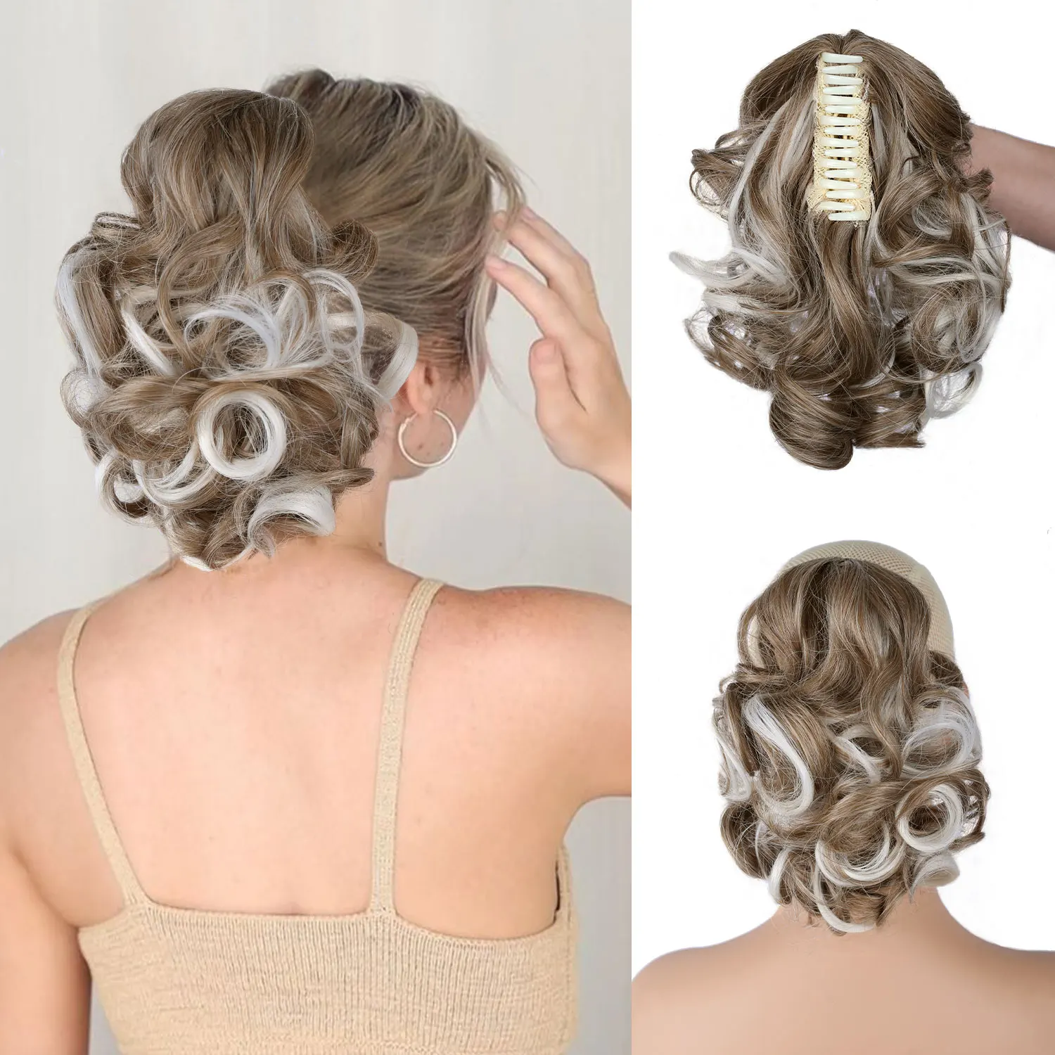 

Short ponytail hair extensions, classic voluminous curly wavy claw clip ponytail hair extensions for women.