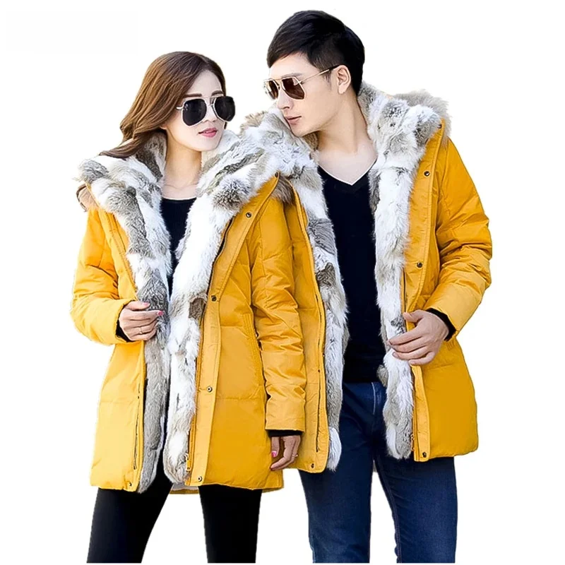 New Arrival Winter Style Men Boutique Down Coat Odpinany kołnierz z futra królika Biały puch kaczy Męskie kurtki Plus Size S-5XL — zdjęcie 2