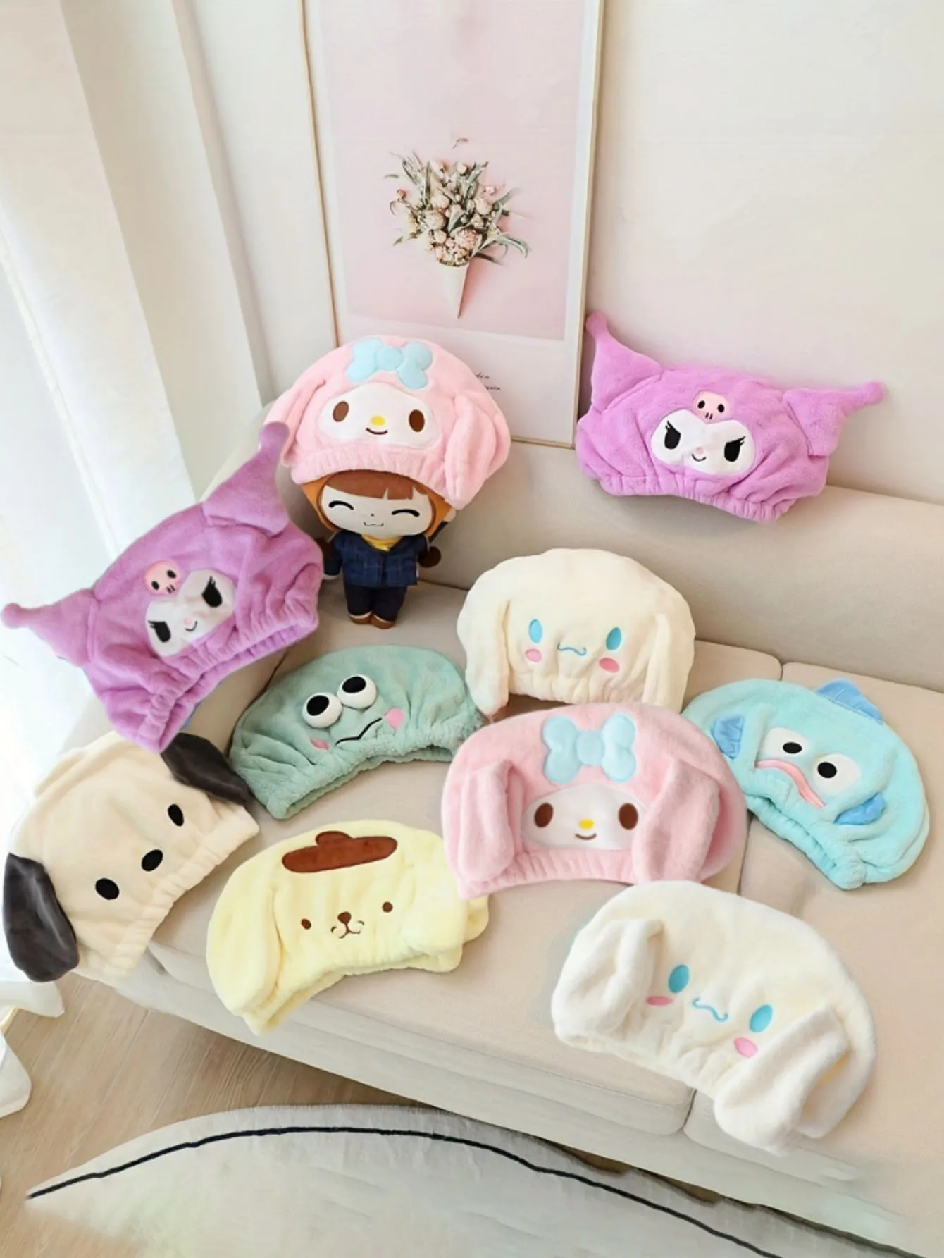 قطعة واحدة من قبعة تجفيف الشعر الكرتونية كورومي ميلودي سينامورول - فائقة الامتصاص، سريعة الجفاف، ناعمة ومريحة