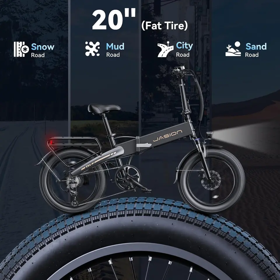 Jasion Foldable Electric Bike for Adults, EBike 20" Fat Tire Electric Bicycle with Built-in 48V Battery, Up to 50 Miles Range, Aluminum Frame EBS EBike for Commuting image 3