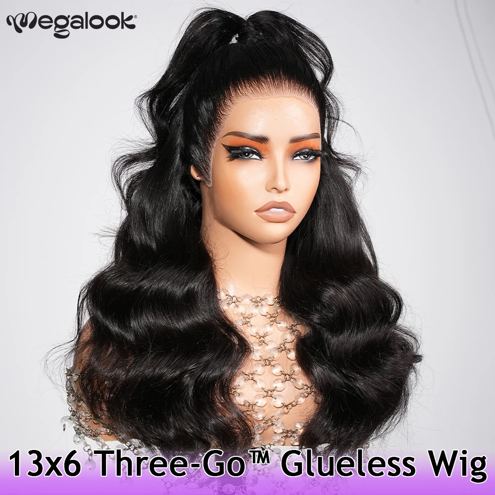 

Megalook 13x6 Three-Sec wear and go Glueless Human Hair Wigs 13x4 Lace Frontal Wig Pre Plucked Bye Bye Knots Silky Body Wave Wig