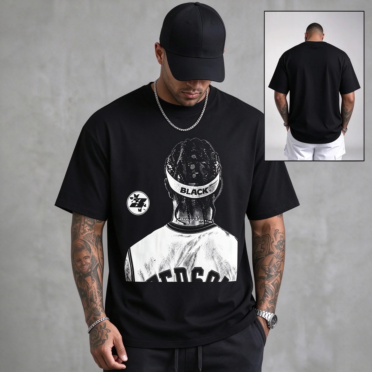 Back Print Hip Hop Portrait Graphic Cotton T-shirt, Unisex Retro Dreadlocks Figure Print Short Sleeve Tee, Men Women Loose Streetwear Casual Tops
