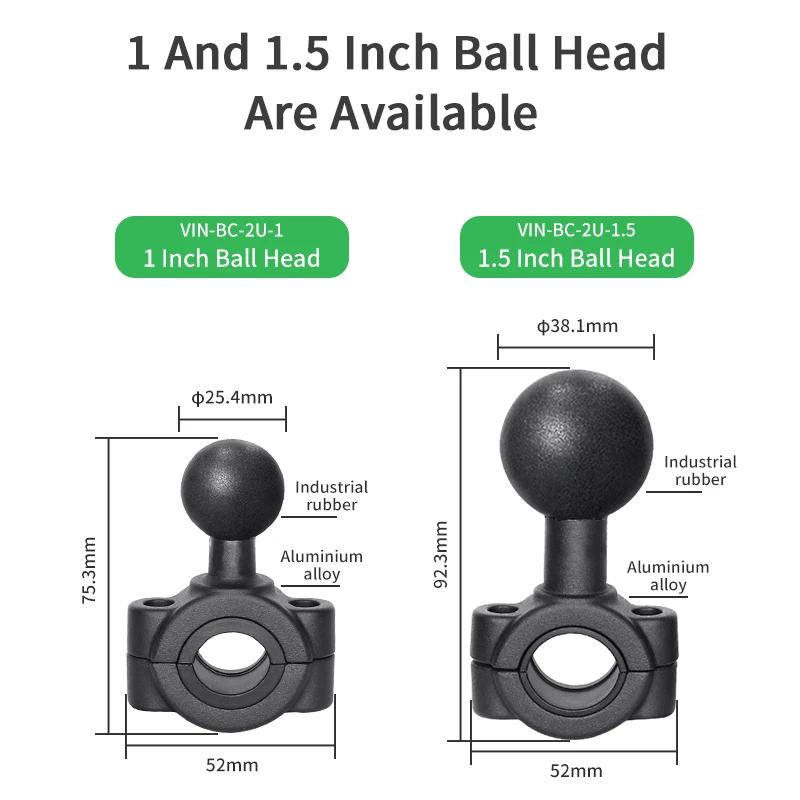 1.5 inch Medium Rail Base Clamp for 0.75" to 0.9" Pipe VIN-BC-2U-1.5 for Industrial Display, Tablet, TV Mount for Ram Mounts